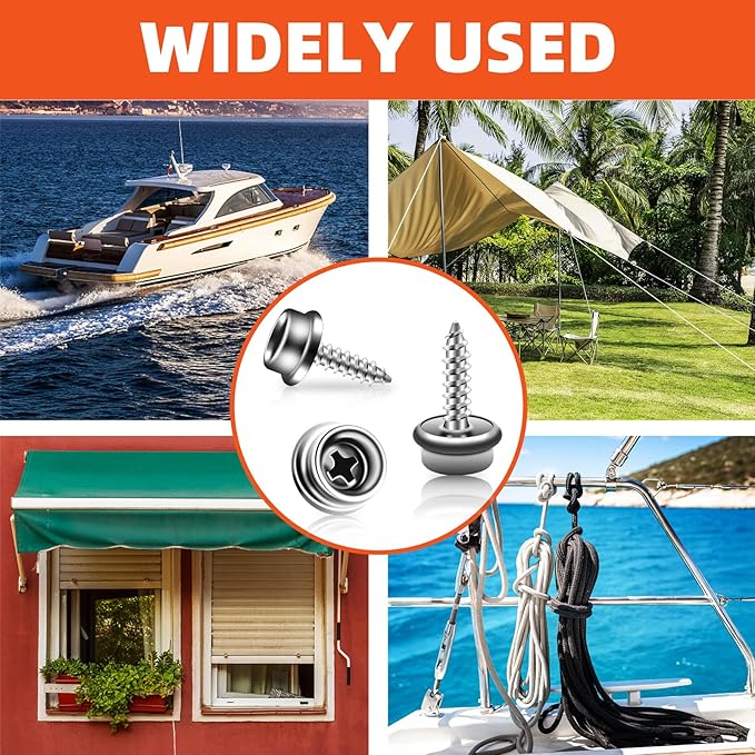 Boat Canvas Snaps, Marine Snaps Stainless Steel, Boat Cover Snaps Stainless Steel Kit With 3/8 Inch Socket Snap Screw (100pcs Sliver)