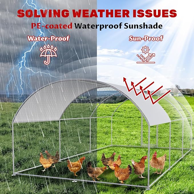 Chicken Coop Large Metal Chicken Coop Designed for Multiple Chickens with Waterproof and Anti-UV Cover,Premium Walk-in Poultry Cage Chicken House for Outdoor Farm Use(19.7'Lx9.8'Wx6.6'H)