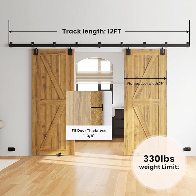 SMARTSTANDARD 12FT Box Rail Hardware - Exterior Barn Door Hardware Kit,Sliding Barn Door Hardware,Heavy Duty Wall Mount Kit,Fit Indoor and Exterior Door,Easy to Install(Widest to 72" Wide Door)