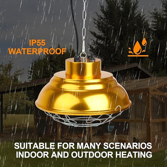 Heat Lamp for Chicken Coop WithFuse, 600 Watts Carbon Fiber Chicken coop Heater, Adjust 2 Mode Temp&Hanging Height, Waterproof For indoor &Outdoor Used,Suitable for Amphibians,chick,Duck,Pets