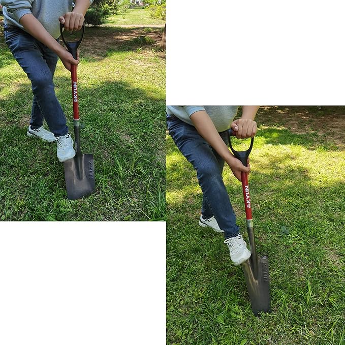 KYLIN Garden Spade Shovel and Drain Spade for Digging Trenches Gardening Construction Heavy Duty Fiberglass D-Handle Shovel 2-Piece Set