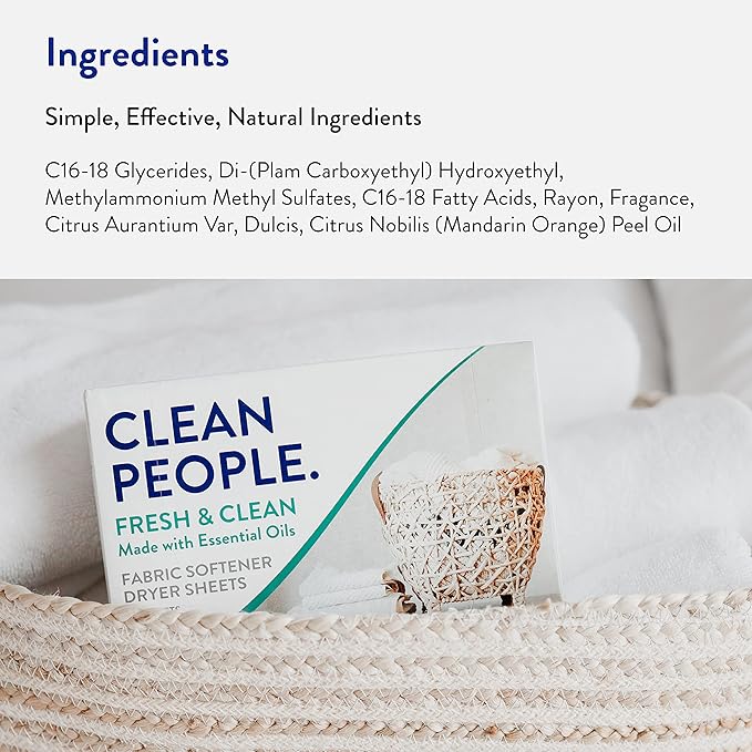The Clean People Fabric Softener Sheets - Dryer Sheets - Softens & Removes Static Cling - Vegan Laundry Softener With Essential Oils - Fresh Scent, 120 Pack