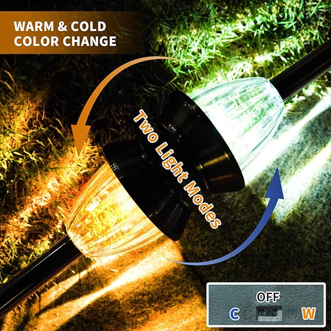 6 Pack Solar Pathway Lights Outdoor, New Upgraded Adjustable Warm & Cool White Solar Lights Outdoor Waterproof, Solar-Powered Garden Light for Path, Walkway, Yard, Driveway, Lawn, Backyard Decor