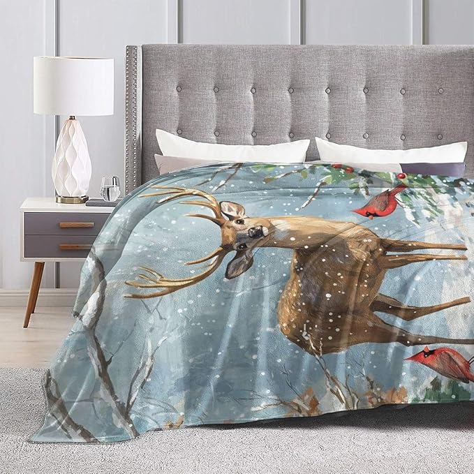 Deer Blanket, Soft Plush Fleece Cabin Animal Throw Blanket - Cozy Warm Stuffed Blankets Bedding Deer Gifts for Women Girls Kids Adults 50"X60"