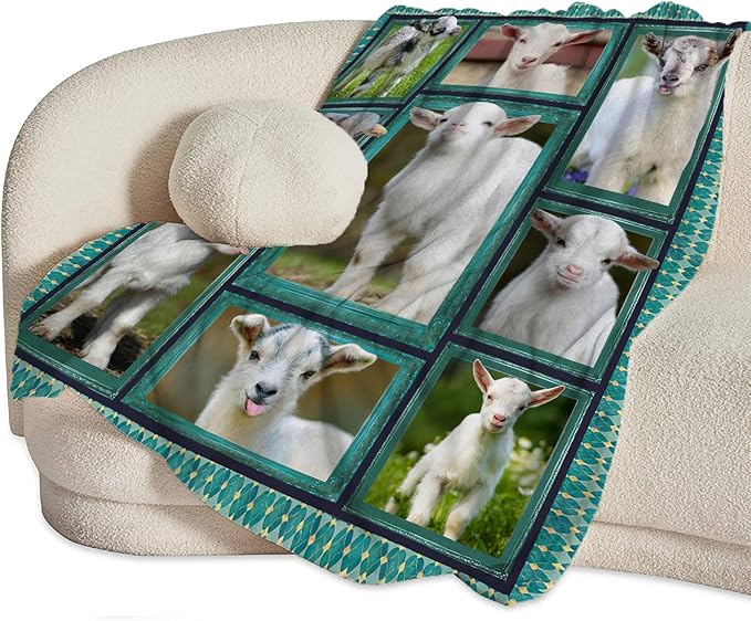Cute Goat Blanket, Farmhouse Animal Throw Blankets, Goats Fuzzy Plush Blanket Ultra Soft for Goat Lover Gift Kids Teens Women Men Girls Boys Stuff Decor for Home Bedding Sofas Couch Camping 80"X60"