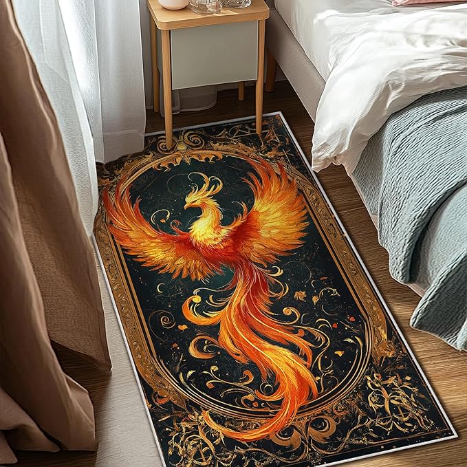 3x5 Phoenix Area Rugs Boho Vintage Phoenix Rug for Bathroom Kitchen Entryway Indoor Soft Non-Slip Thin Hippie Carpet Small Doormat for Office Dining Room Under Table Washable Machine