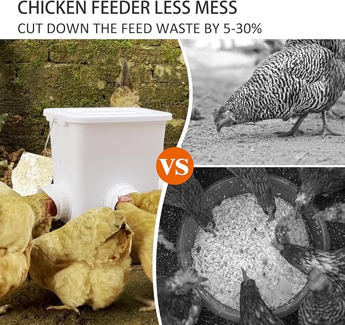 Automatic Chicken Feeder and Waterer Set Chicken Feed Bucket with 3 Feeders Ports Poultry Waterer Water Cups