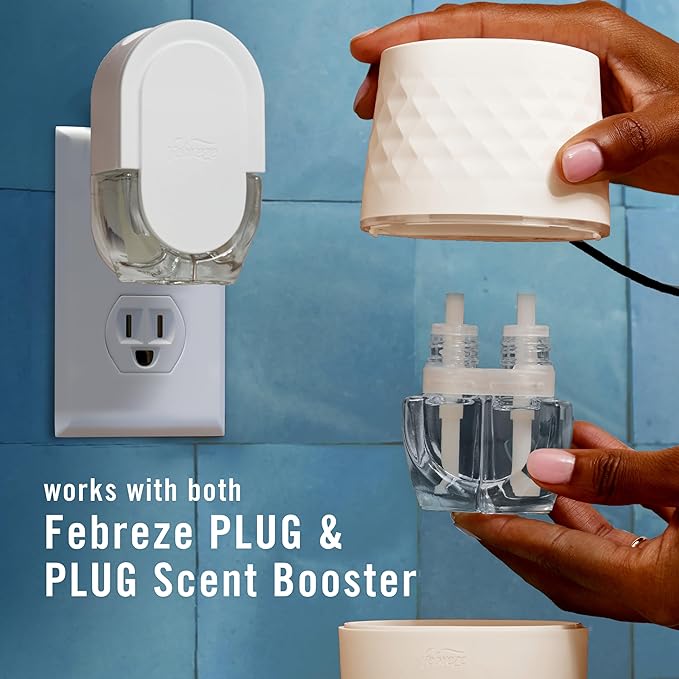 Febreze Plug Scent Booster in White, Continuous Scent Device Oil Diffuser, Compatible with Febreze Air Freshener Plug in Refills, Giftable for Holidays