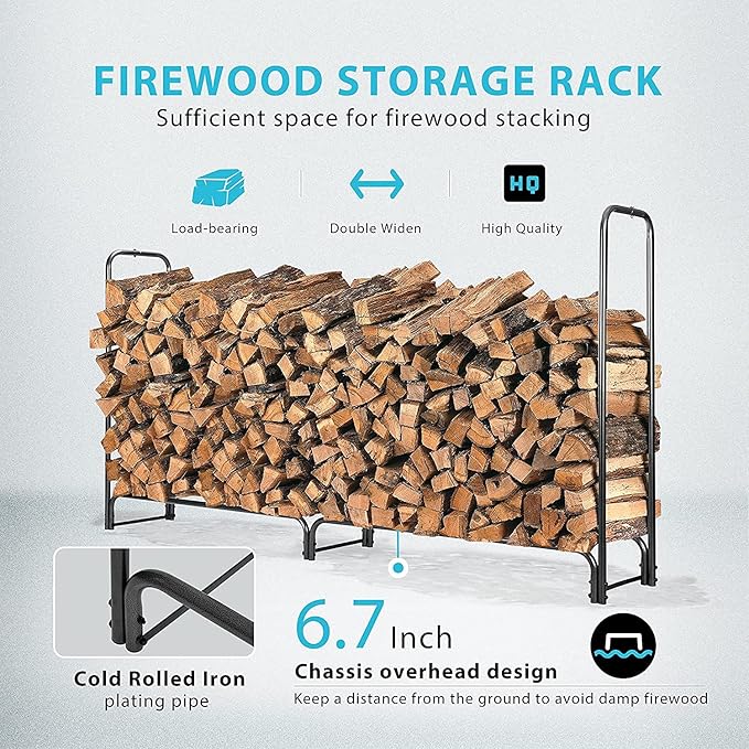 VIVOHOME 6ft Heavy Duty Indoor Outdoor Firewood Storage Log Rack with Cover Combo Set Black