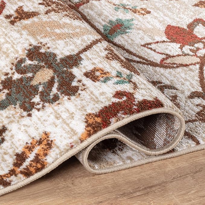 Rugshop Vine Floral Area Rug Modern Area Rug for Living Room, Bedroom, or Entryway Beige Multi Runner Rug 2' 3" x 12' Beige