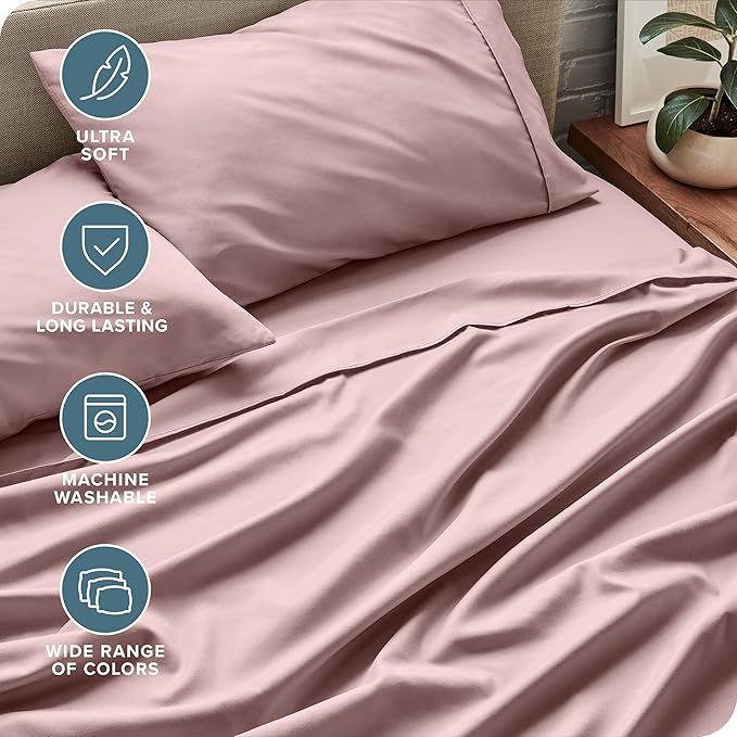 Bare Home Split Head Flex King Sheet Set - 1800 Ultra-Soft Microfiber Bed Sheets - Double Brushed - Deep Pockets - Easy Fit - 4 Piece Set - FlexTop King Bedding Sheets (Split Head Flex King, Mauve)