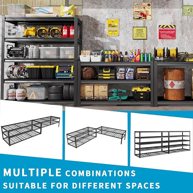 81''H/45''W Garage Shelving Heavy Duty 5-Tier Adjustable Storage Shelves Unit,3000 LBS Metal Utility Rack Shelf for Industries, Warehouses, Basement,Black (81'H x 45.7''W x 21''D)