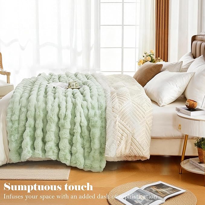 Faux Fur Twin Blanket for Couch, 1000 GSM Cozy Fuzzy Fluffy Soft Plush Thick Bubble Sherpa Blanket for Sofa Bedroom Living Room, Mothers Day Birthday Gifts for Women Home Decor