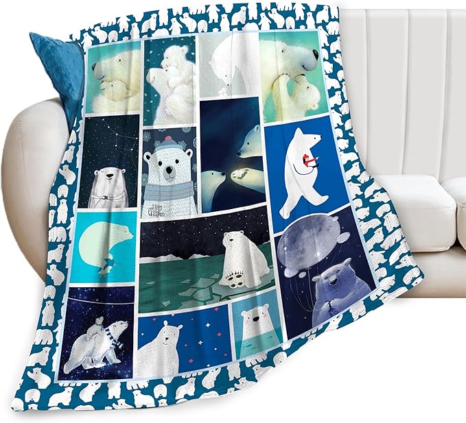 Polar Bear Blanket Polar Bear Throw Blanket Soft Fleece Flannel Bedding Bears Gifts for Men Boys Women Girls Lovers Adults Stuff Plush for Couch Sofa Bed Room Decor 60"X80"
