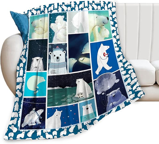 Polar Bear Blanket Polar Bear Throw Blanket Soft Fleece Flannel Bedding Bears Gifts for Men Boys Women Girls Lovers Adults Stuff Plush for Couch Sofa Bed Room Decor 50"X60"