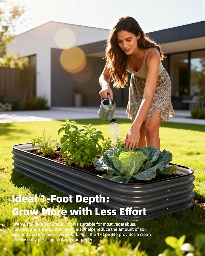 DaisyVibe Raised Garden Bed Kit, Planter Raised Garden Boxes Outdoor, Oval Large Metal Raised Garden Beds for Vegetables Flowers (White, 5ftx2ftx1ft)