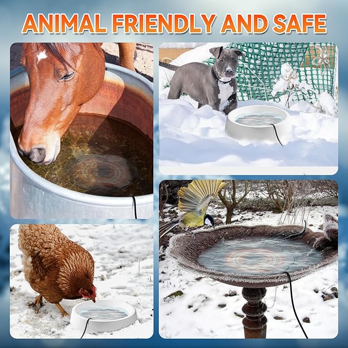 Bird Bath Heaters for Outdoors in Winter, 250W Chicken Water Heater Pond Heater De-Icer Thermostatic Controlled Winter Water Heater for Outdoor Fish Ponds Birds Chicken Duck Drinking