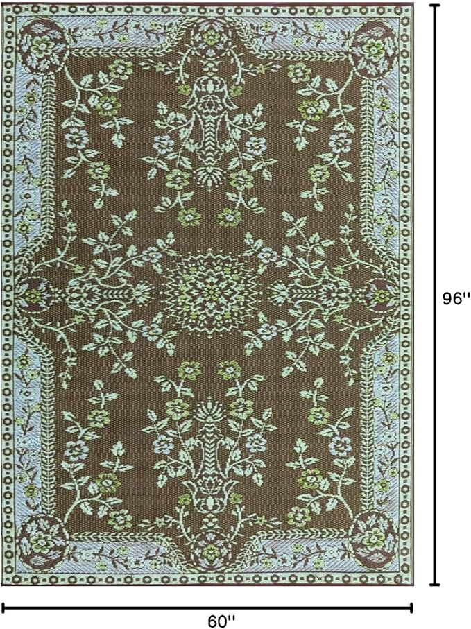 Mad Mats Traditional Outdoor Rug, Reversible Plastic Mat (6' x 9', Oriental Garland - Teal/Brown)