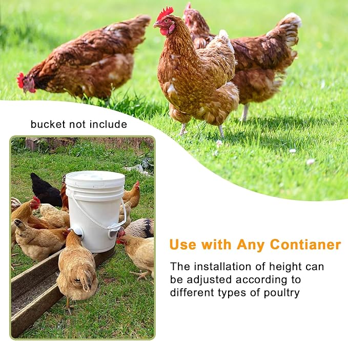 Chicken Feeder Port No Waste, Automatic Chicken Feeder Cups for Rain Proof Poultry Feeder Gravity Feed, DIY Fit for Buckets, Barrels, Bins (4 Ports,1 Hole Saw)