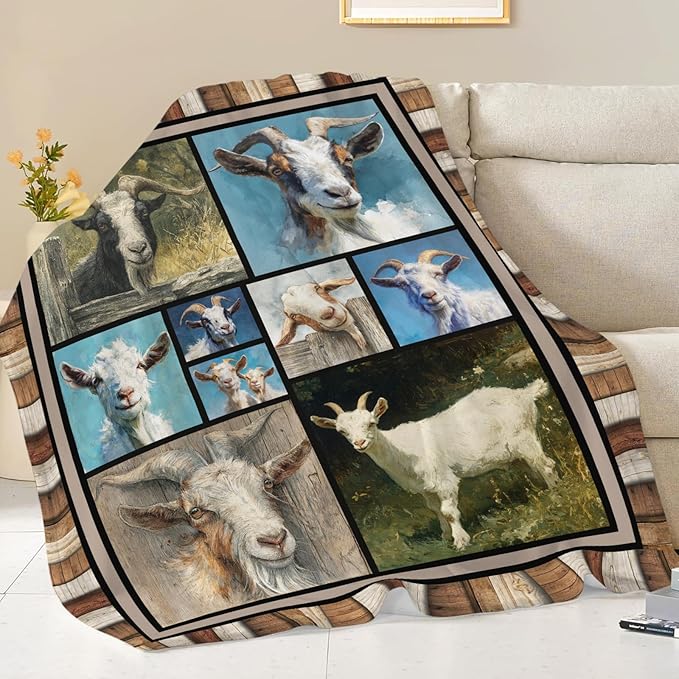 Dynova Goat Blanket Cozy Plush Goats Throw Blankets Fuzzy Flannel Fleece Sheep Animal Gifts Decor for Girls Boys Women Men 60"X50"