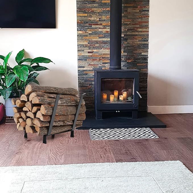 GREEN PARTY Firewood Rack 20 Inch Indoor/Outdoor Firewood Holder, Log Rack Wood Holder for Fireplace, Kindling Wood Storage and Stove Accessories(Black)