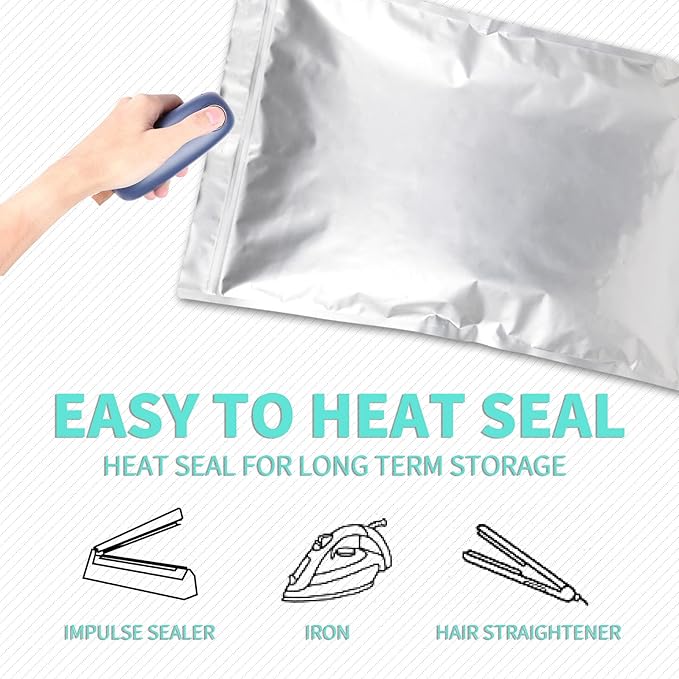 20PCS 5 Gallon Mylar Bags with 2500CC Oxygen Absorbers and Labels, Zipper Resealable Pouches Heat Sealable Bags for Long Term Food Storage