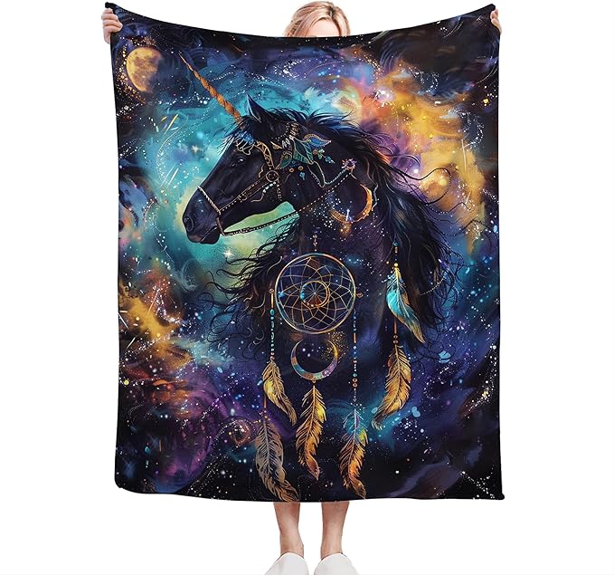 Fantasy Horse Throw - Soft, Warm Fleece Blanket for Girls, Women, Men, Kids & Adults - Couch, Sofa, Bed - 60"x50"