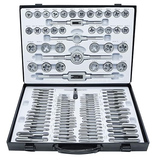 110PCS Tap and Die Set, Metric Size M2-M18 Standard Threading Tool With Adjustable Handles, Accessories and Storage Case for Cutting External and Internal Threads