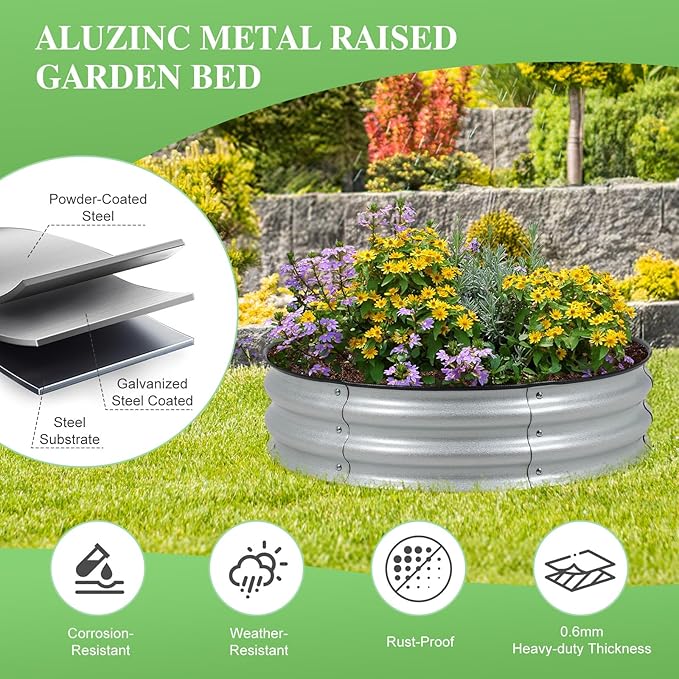 BPS Metal Raised Garden Bed, 2.5FT Diameter Galvanized Planter Raised Garden Boxes for Flower Planters, Vegetables Herb