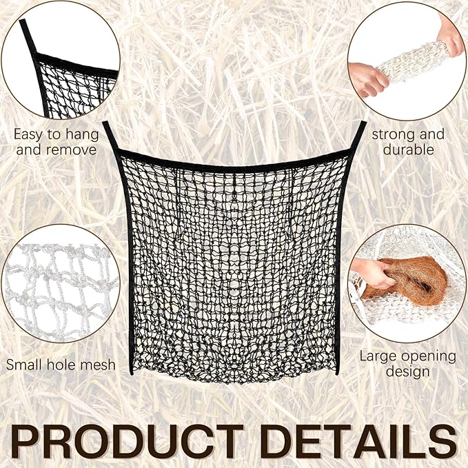 Fabbay 2 Pcs Slow Feed Hay Net Hay Feeder Bags for Horses Goat Stall Trailer Horse Feeding Supplies(63 x 40 Inch,Black)