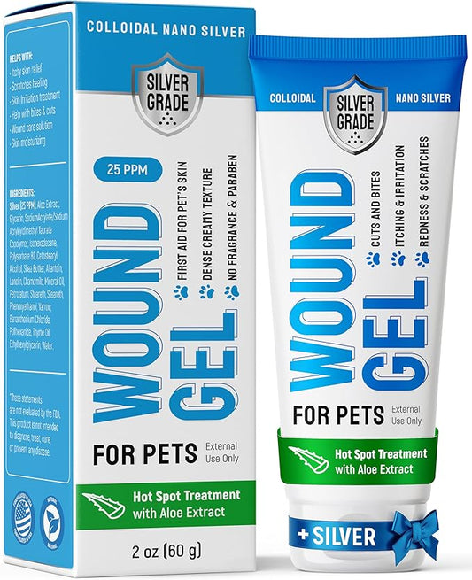 Wound Gel Tube for Pets – Dog Wound Care with Silver & Aloe – Cat & Dog Hot Spot, Scratches, Cuts, Bites Care – Help with Abrasions & Sores in Horses – Safe Breeds – 2 Oz