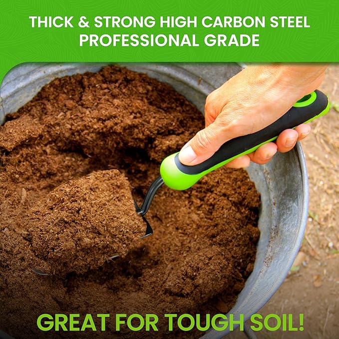 Garden Guru Garden Tool Set 3pc Hand Trowel Transplanter Cultivator – Heavy Duty Rust Resistant Carbon Steel - Ergonomic Comfort Grip Handle – Perfect Gardening Tool Kit Gifts for Women & Men