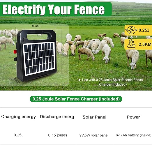 47"x164' Portable Electric Fence Netting All-in-One Solar Kit for Goats, Sheep, Gardens, Beehives, Dogs, and More for Livestock, Farms, Backyards and Ranches