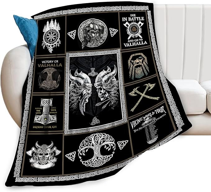 Medieval Viking Decor Throw Blanket - Warm, Soft, Plush, Lightweight Fleece Flannel Blanket - Cool Gifts for Men, Women, Kids - 40"X50"