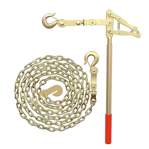 Heavy-Duty Chain Link Fence Stretcher Tool with 19.7FT Chain – 2200 lbs Wire Puller & Tensioner for Barbed Wire, Farm Fencing, Ranch, and Fence Repair (FenceBarStretcher)