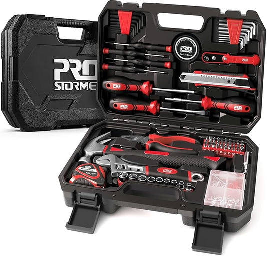 Prostormer 160-Piece Home Repair Tool Set, General Household Hand Tool Kit with Toolbox Storage Case for House, Garage, College Dorm and Office (Red)