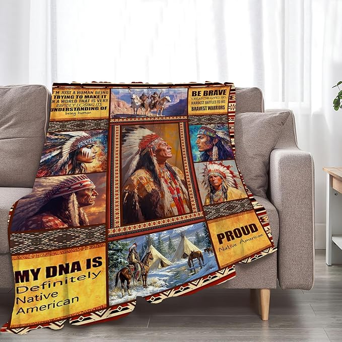 Native American Blanket Ultra Soft Cozy Indians Throw Blanket Fleece Fuzzy Plush Native American Decor Gifts for Women Girls Adults Couch Sofa 80"x60"