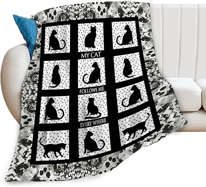 Black Cat Blanket Cat Paw Decor Throw Blanket Super Warm Soft Plush Lightweight Fleece Flannel Black and White Blanket Gifts for Girls Baby Kids Women Boys for Winter Couch Bedding 60"X80"