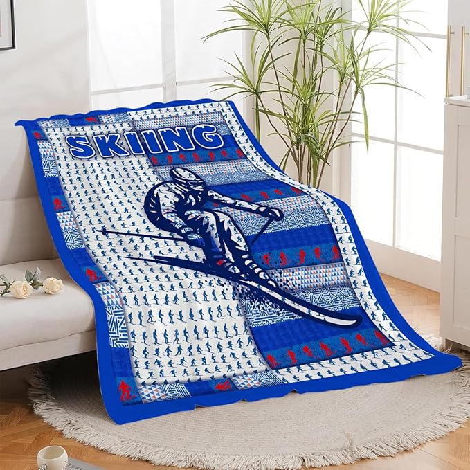 Skiing Blanket, Skiing Throw Blanket, Ski Sports Gifts Blankets Stuff Fleece Flannel Plush for Men Boys Women Girls Lovers Adults Soft Bedding Gift for Sofa Bed Office Home Decor 60"x50"