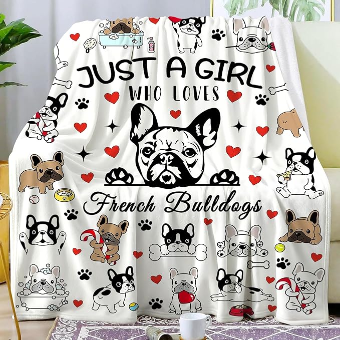Funny French Bulldog Blanket Gifts for Women French Bulldog Lovers,Flannel Animal Stuff Pet Dog Throw Blanket Birthday for Girls Kids Men Adults 60"X50"