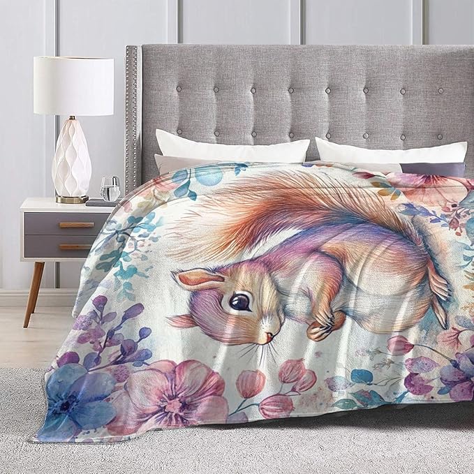 Squirrel Blanket Squirrels Throw Blanket Soft Warm Fuzzy Plush Squirrel Throw Blanket Gifts for Girls Women Squirrels Lightweight Fleece Flannel Gift Blankets for Kids Adults 60"X80"