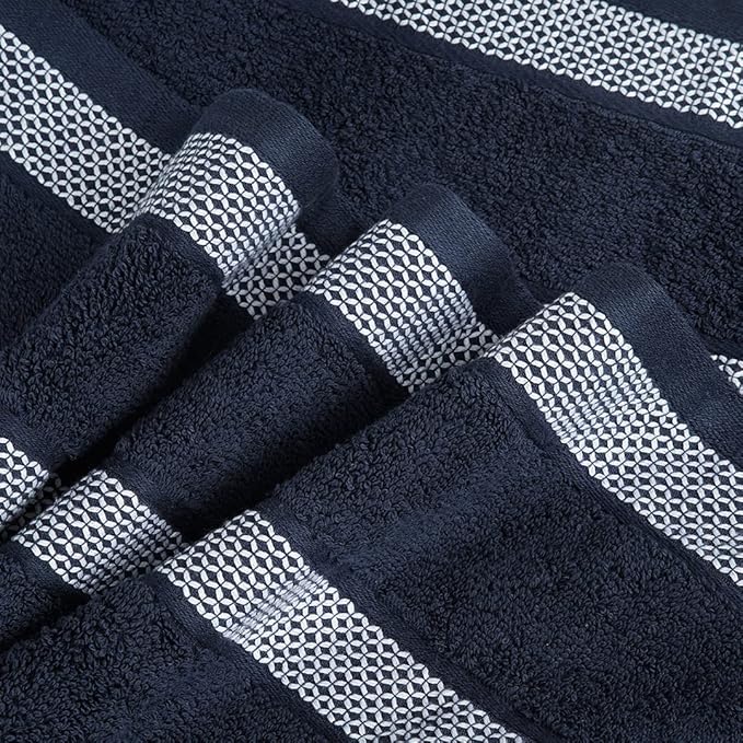 CASA COPENHAGEN Solitaire Mix 6 Pieces Towel Set- Grey Violet + Navy, 600 GSM 2Bath Towel 2Hand Towel 2Washcloth, Designed in Denmark Made of Soft Egyptian Cotton for Bathroom, Kitchen & Shower