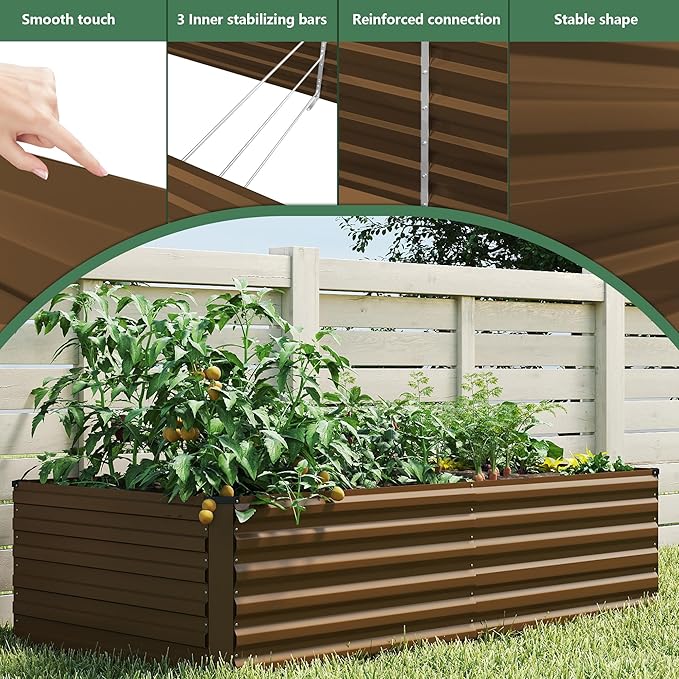 FOOWIN 2pcs 6x3x2ft Galvanized Raised Garden Bed, Planter Raised Garden Boxes Outdoor, Large Metal Raised Beds for Gardening, Garden Bed for Vegetables, Flowers, Herb,269 Gallon Capacity, Brown