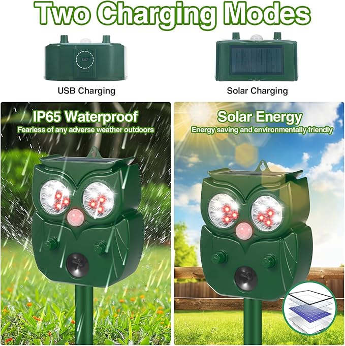 2025 Solar Ultrasonic Racoon Fortress Pro, Deer Cat Repellent Devices Animal Repeller Squirrel Rabbit Deterrent Outdoor with Motion Sensor&Flash Light to Scare Dog Skunk Out of Garden Yard(2Pack)