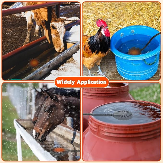 800W Horse Water Heater Aluminum Cast, Thermostatic Control Farm De-Icer, Utility Pond De-icer for Livestock Poultry Birds Horses Cows Wildlife Drinking for Winter