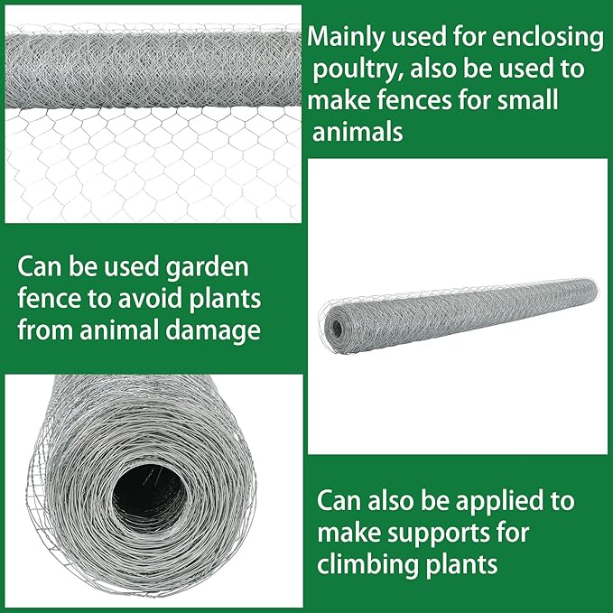 20 Gauge 72IN X 150FT 2IN Holes Chicken Wire, Hot-Dip Galvanized Iron Wire Poultry Netting, Hexagonal Mesh, Mainly Used for Enclosing Poultry, and Can Also for a Garden Fence