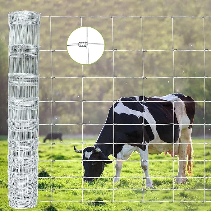 Livestock Fence, 4ft x 164ft Galvanized Cattle Fence, Heavy Zinc Coating Wire Fencing,Farm Fence for Hog Goat Deer Horse