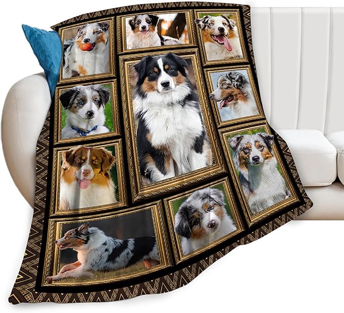Australian Shepherd Blanket, Dog Throw Blankets, Animal Fuzzy Plush Blanket Ultra Soft for Dog Lover Gift Kids Teens Women Men Girls Boys Stuff Decor for Home Bedding Sofas Couch Camping 60"X50"