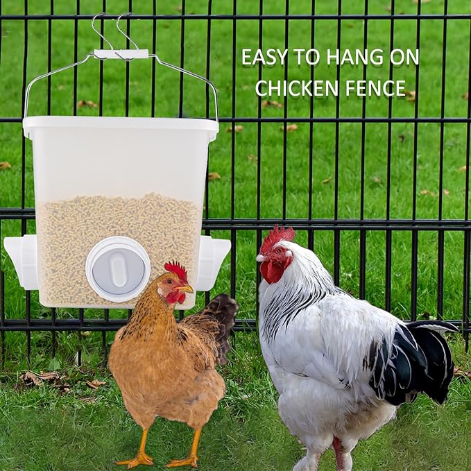 Automatic Chicken Feeder Chicken Feed Container Hanging Chicken Feeder Rainproof Poultry Feeder Bucket (Frosted)