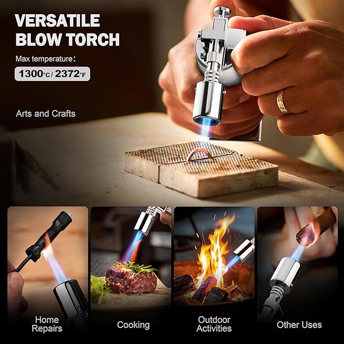 RAVS Butane Torch Lighter Refillable, White Kitchen Torch with Adjustable Flame, Creme Brulee Torch for Baking, Welding, Christmas Stocking Stuffers Gifts for Women, Cooking Torch Butane Not Included